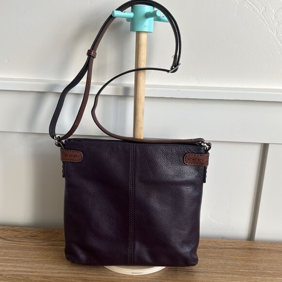 Brighton Dark Purple/Brown Leather Built in Organizer Wallet Crossbody Bag Purse - Picture 2 of 16